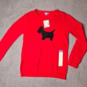NWT Laura Scott Womens Scottie Dog Sweater L Red Holiday Textured Novelty Animal